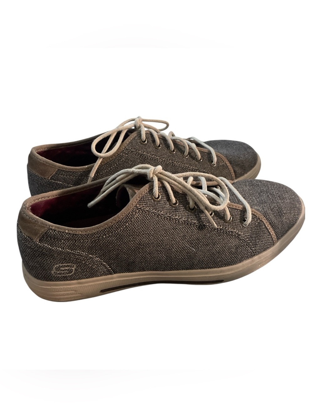 Skechers Mens 10.5 Classic Fit Air Cooled Memory Foam Canvas Shoes Brown Gray